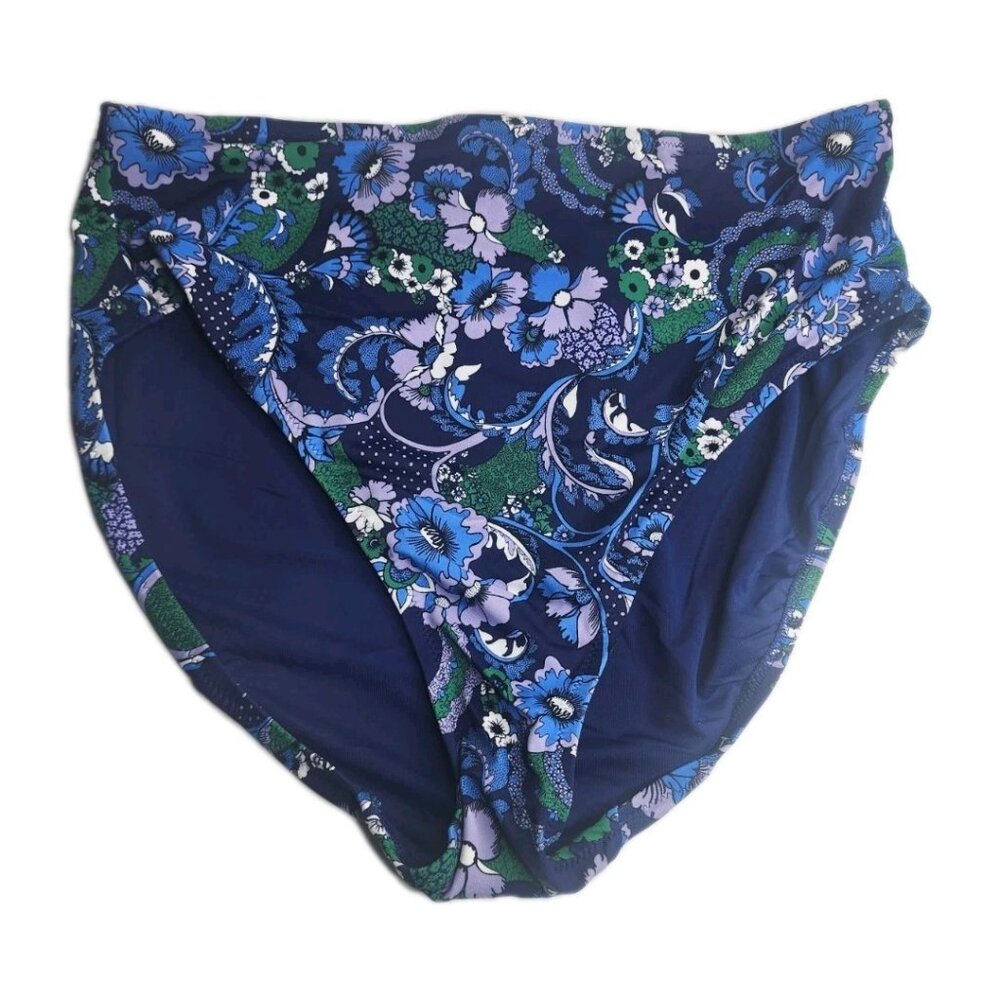 Amazon Essentials Women's Classic Bikini Swimsuit Bottom Blue/Purple Floral XL